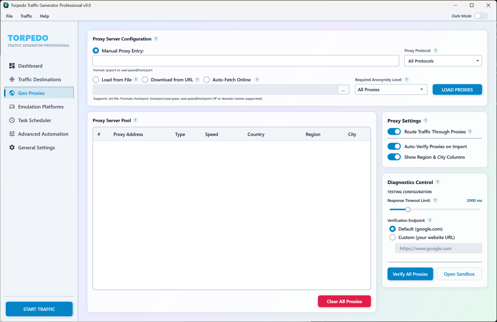 Torpedo Traffic Professional - HTTP & SOCKS Proxy Manager