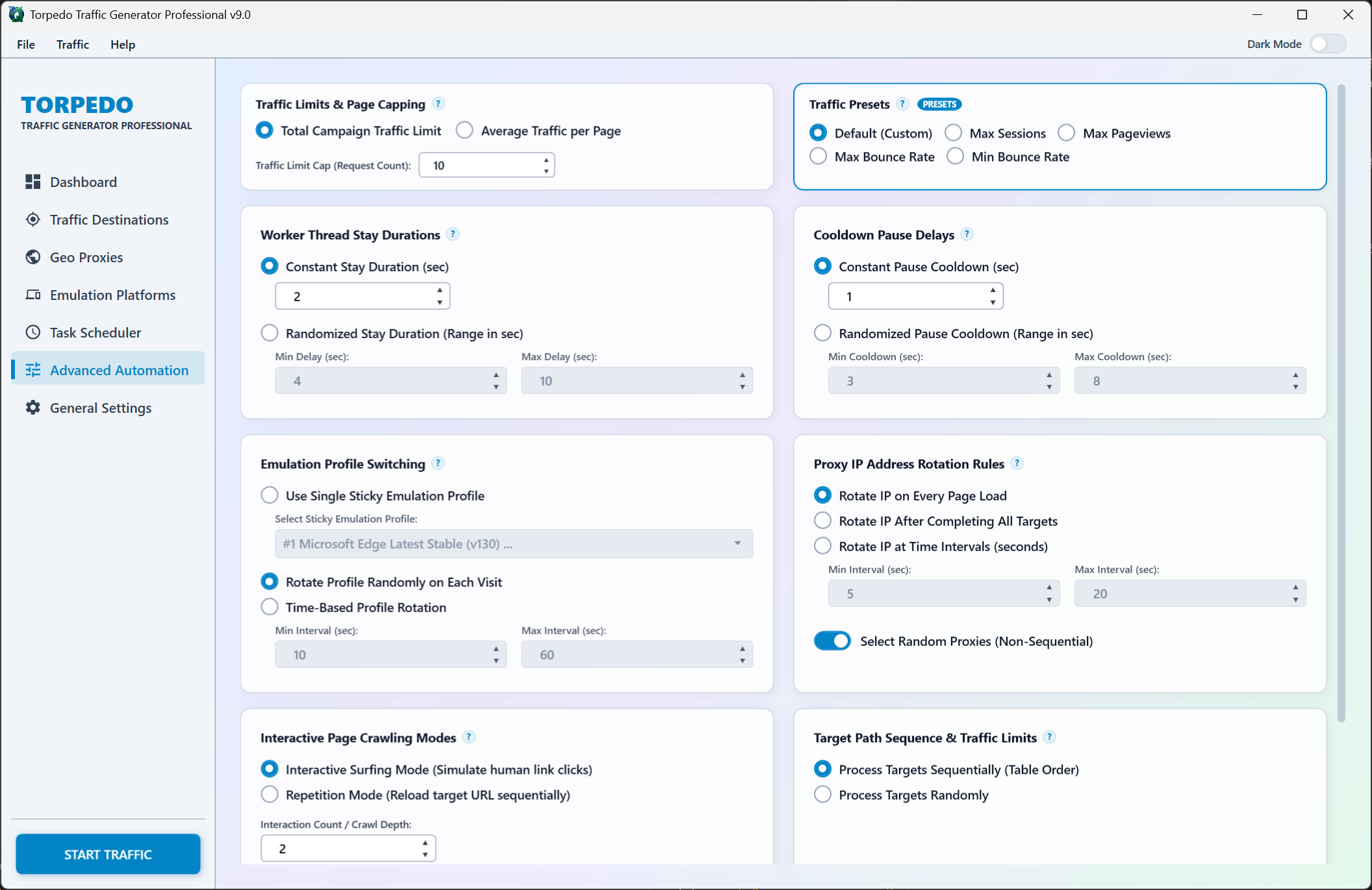 Torpedo Traffic Professional - High-Volume Presets & Concurrency